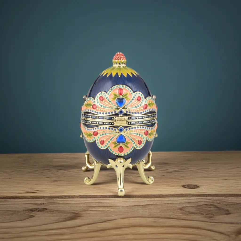 Blue Colorful Russian Faberge Style Egg Decorated Orchid Menoetius