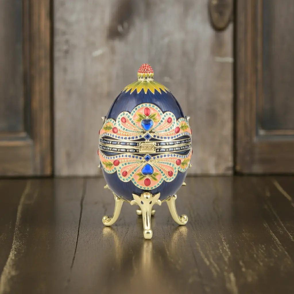Blue Colorful Russian Faberge Style Egg Decorated Orchid Menoetius