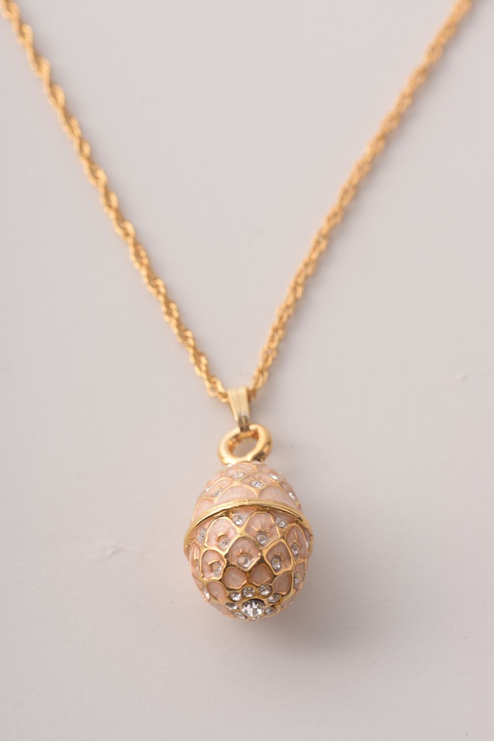 Light Pink Egg Pendant Necklace - Handcrafted Enamel Jewelry Orchid Menoetius