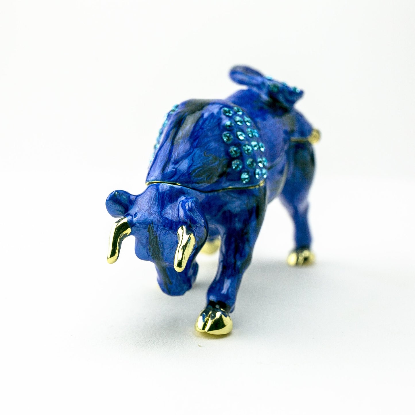 Blue Bull Figurine - Handcrafted Decorative Box Orchid Menoetius