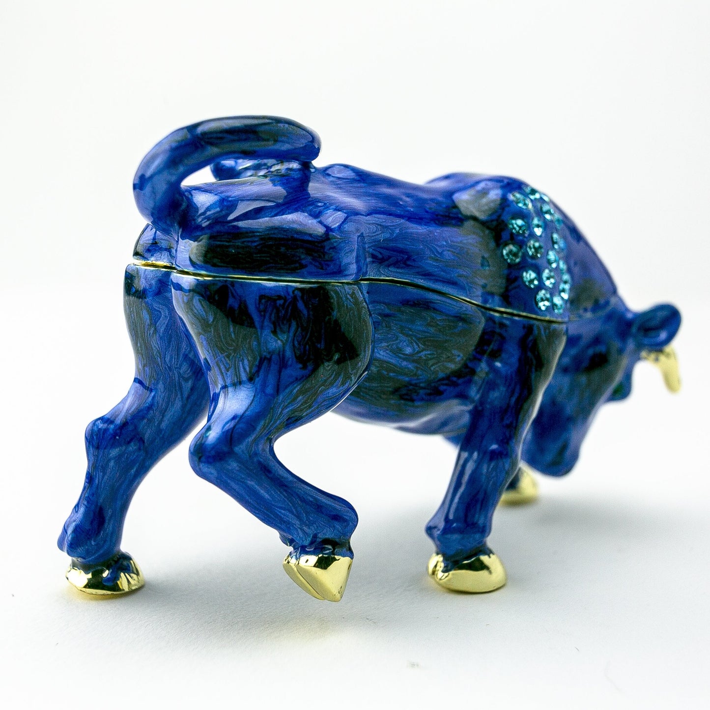 Blue Bull Figurine - Handcrafted Decorative Box Orchid Menoetius