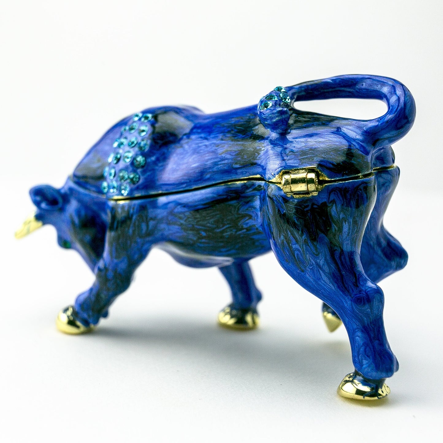 Blue Bull Figurine - Handcrafted Decorative Box Orchid Menoetius