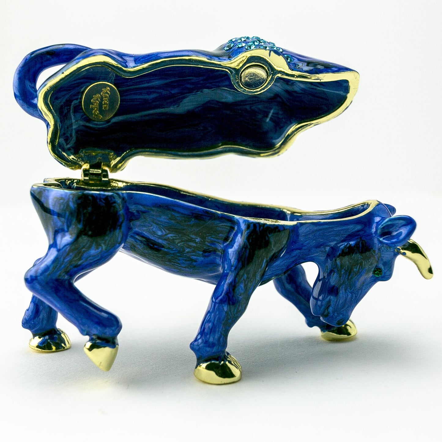 Blue Bull Figurine - Handcrafted Decorative Box Orchid Menoetius
