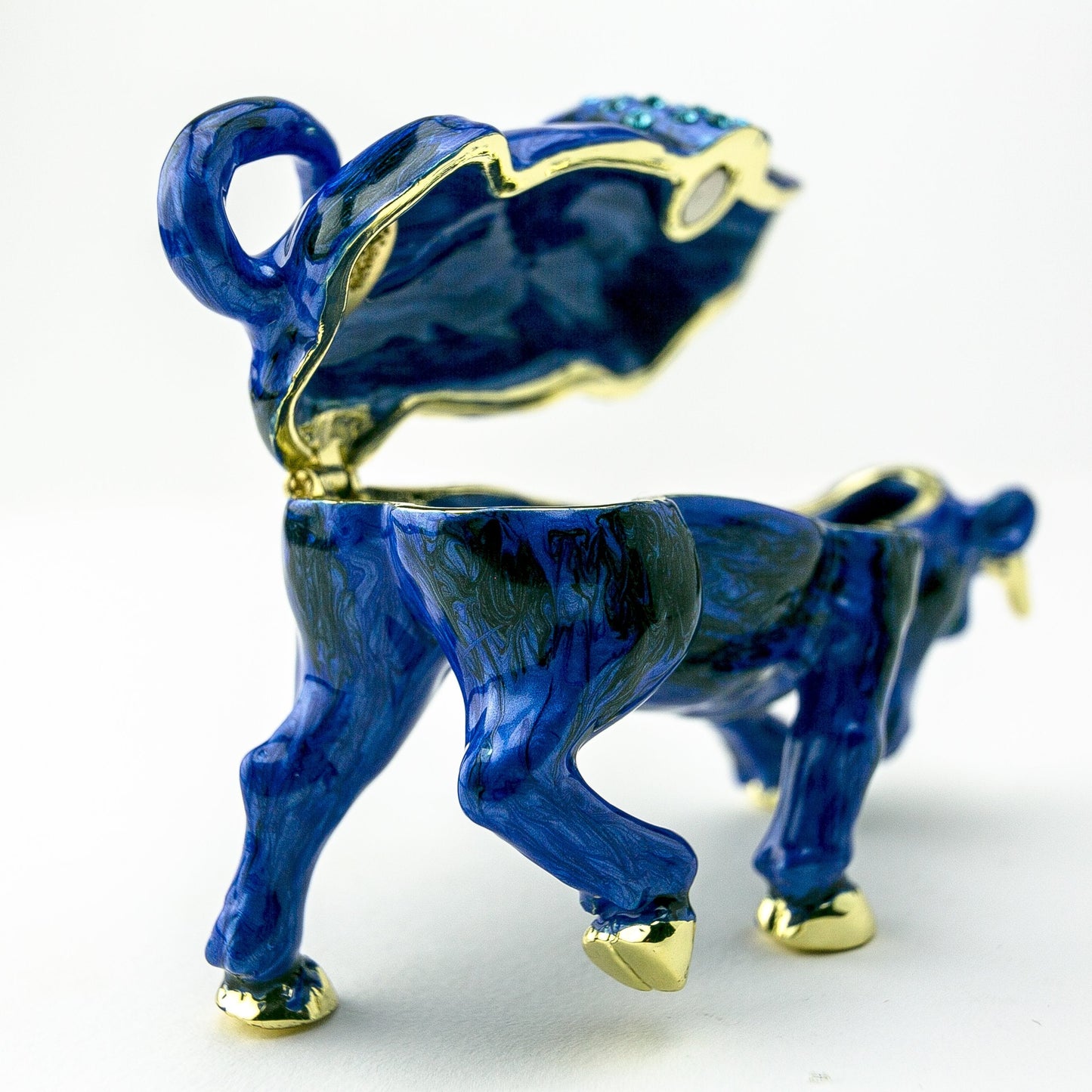 Blue Bull Figurine - Handcrafted Decorative Box Orchid Menoetius