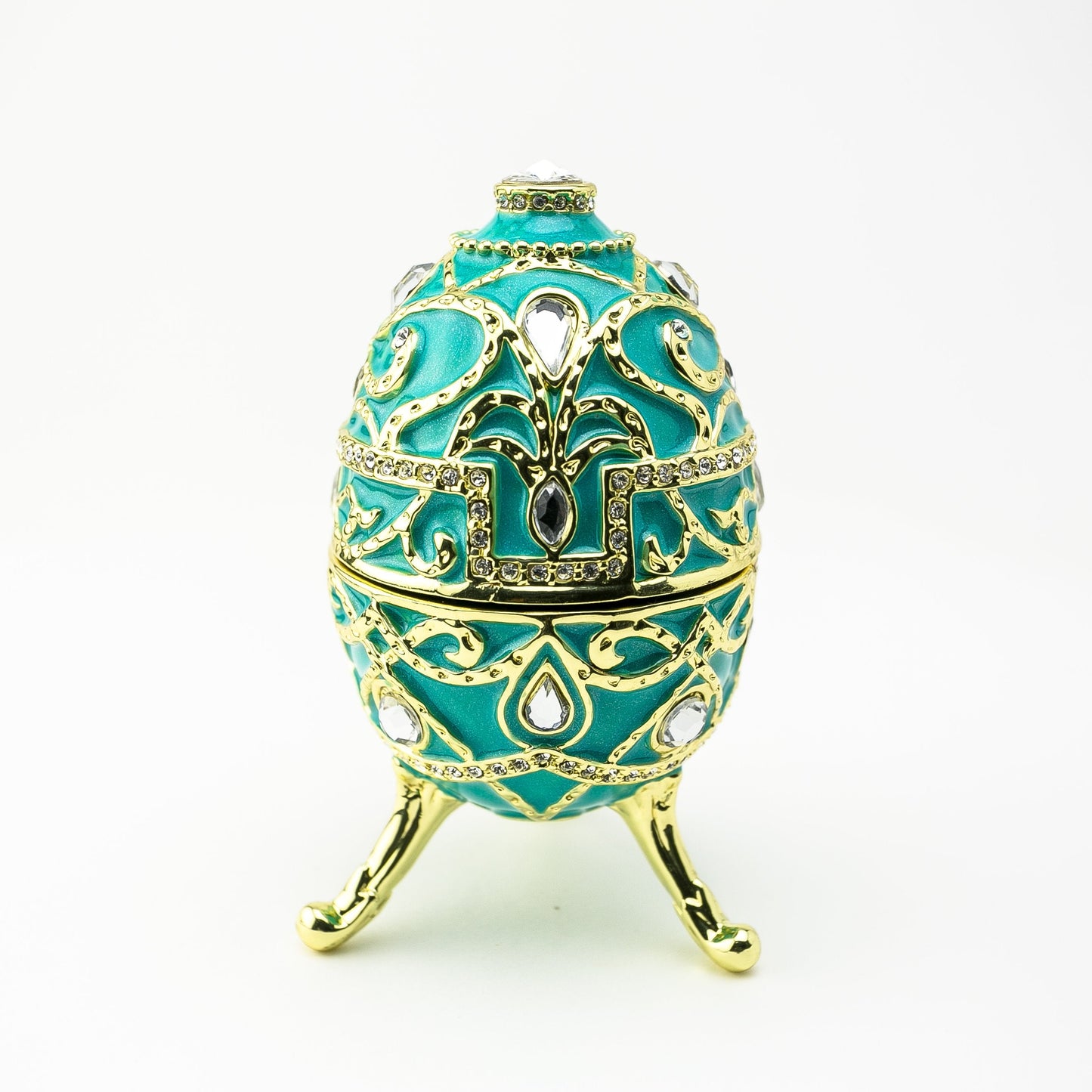 Turquoise Music Playing Russian Egg - Handcrafted Enamel Decorative Box Orchid Menoetius