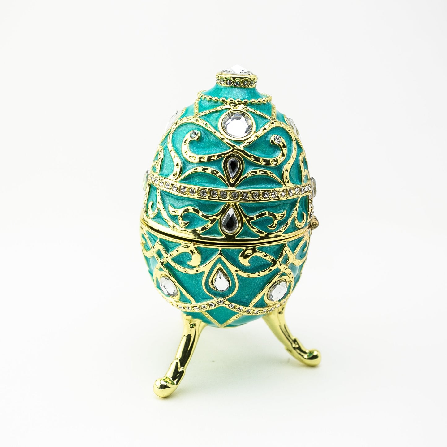 Turquoise Music Playing Russian Egg - Handcrafted Enamel Decorative Box Orchid Menoetius