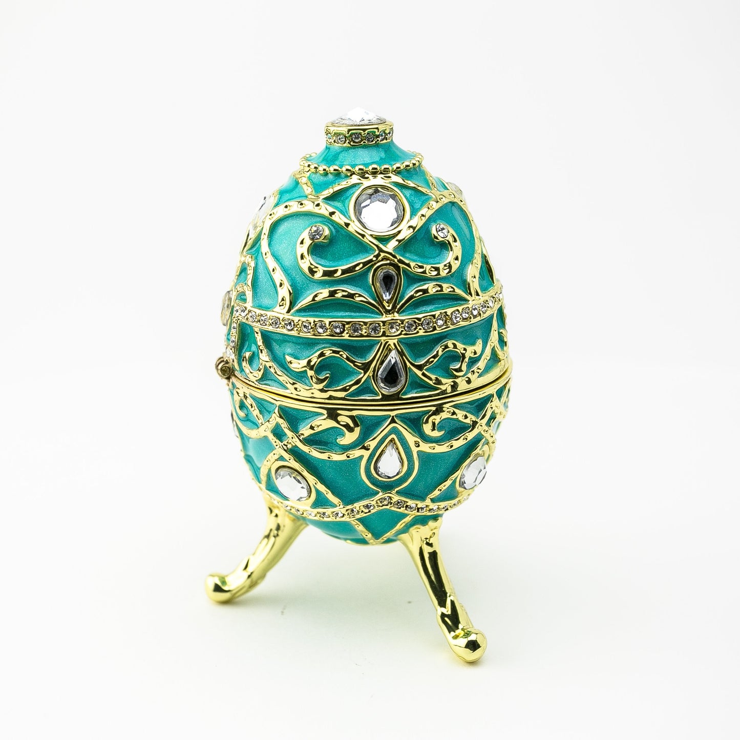 Turquoise Music Playing Russian Egg - Handcrafted Enamel Decorative Box Orchid Menoetius