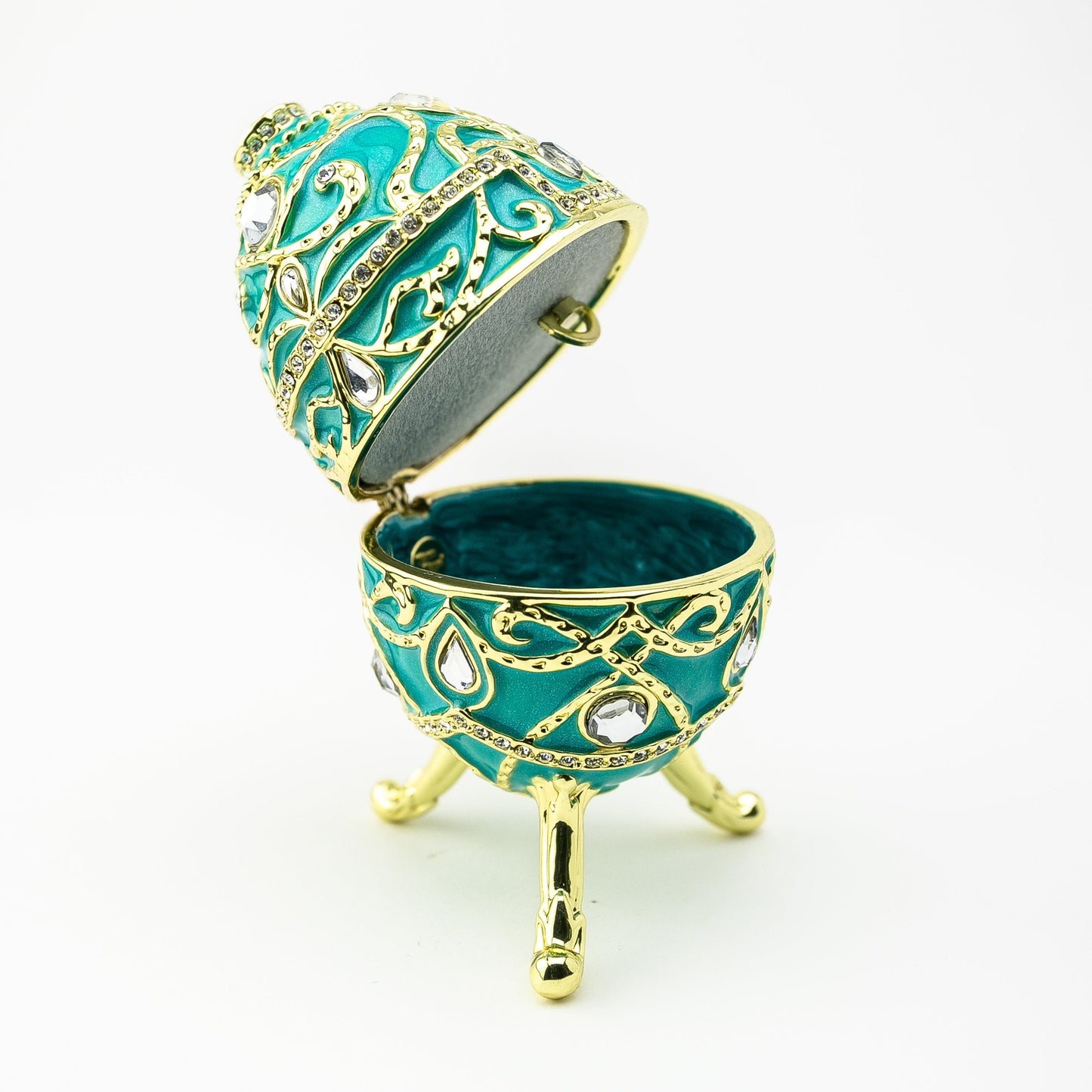 Turquoise Music Playing Russian Egg - Handcrafted Enamel Decorative Box Orchid Menoetius