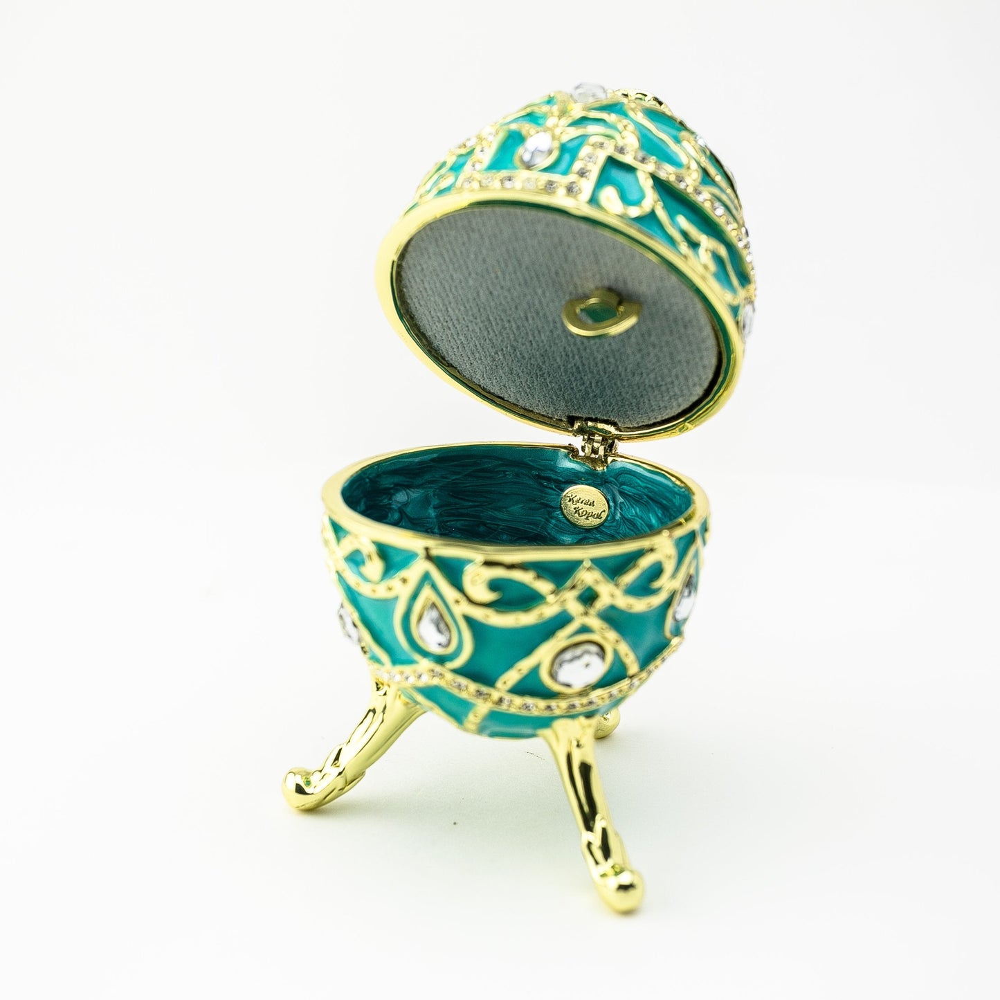 Turquoise Music Playing Russian Egg - Handcrafted Enamel Decorative Box Orchid Menoetius