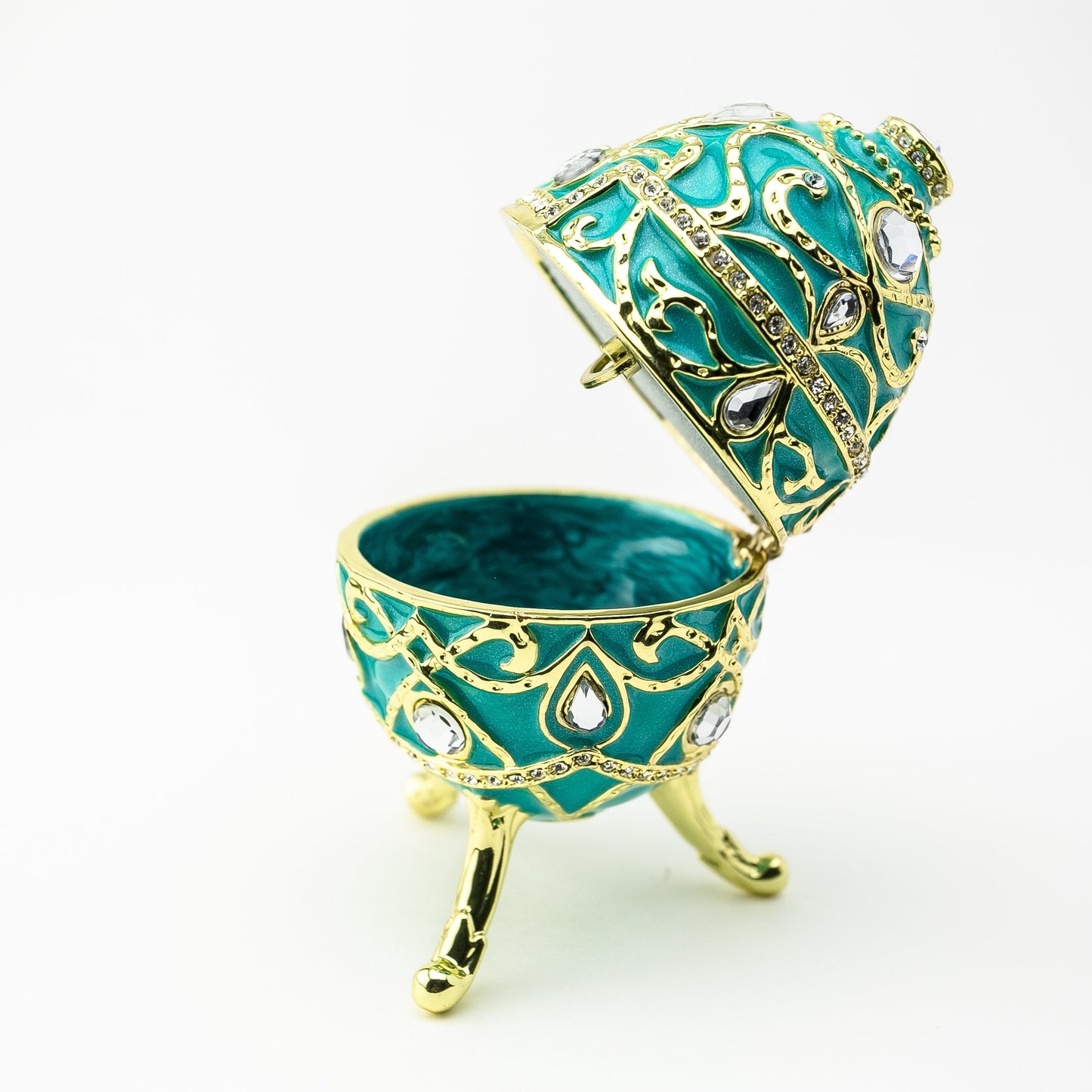 Turquoise Music Playing Russian Egg - Handcrafted Enamel Decorative Box Orchid Menoetius