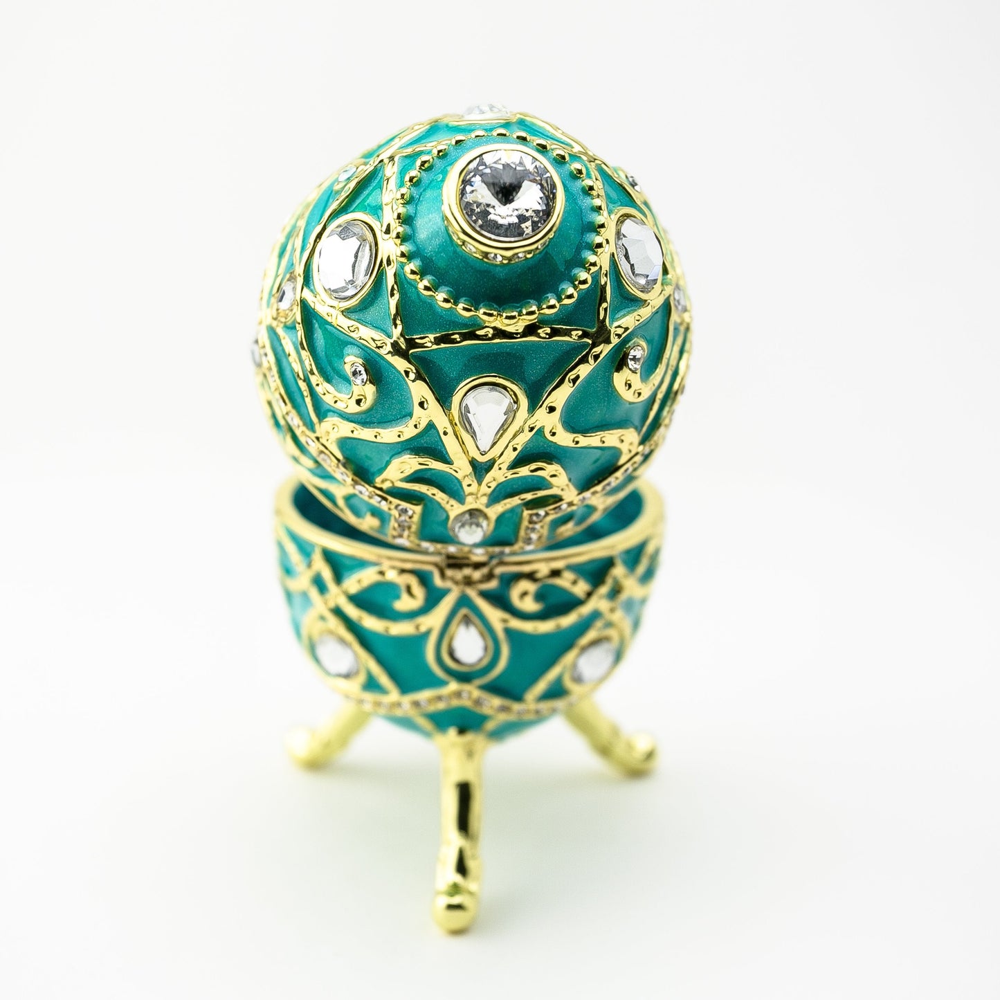 Turquoise Music Playing Russian Egg - Handcrafted Enamel Decorative Box Orchid Menoetius