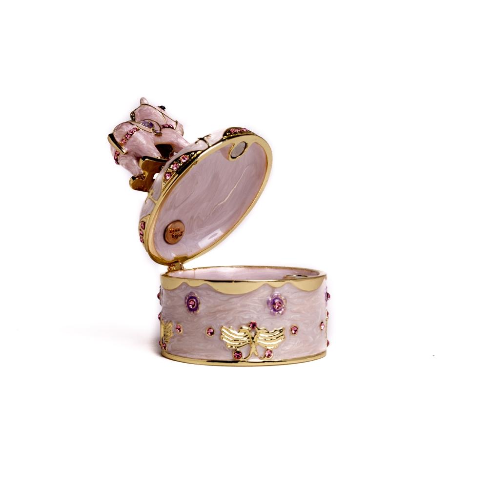 Pink Rocking Horse Music Box - Enamel Painted & Crystal Embellished Collectible Orchid Menoetius
