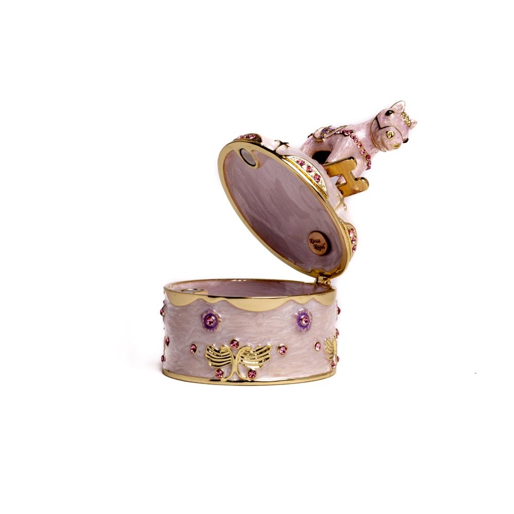 Pink Rocking Horse Music Box - Enamel Painted & Crystal Embellished Collectible Orchid Menoetius