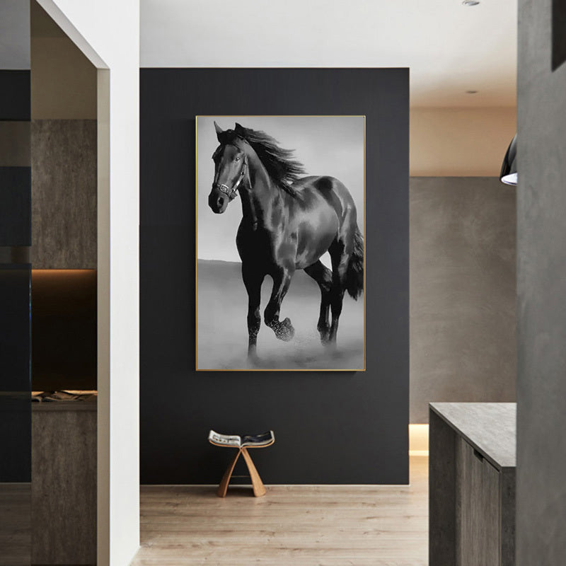 Art Canvas Animal Dark Horse Wall Art Living Room Home Decor White Elephant Shopper