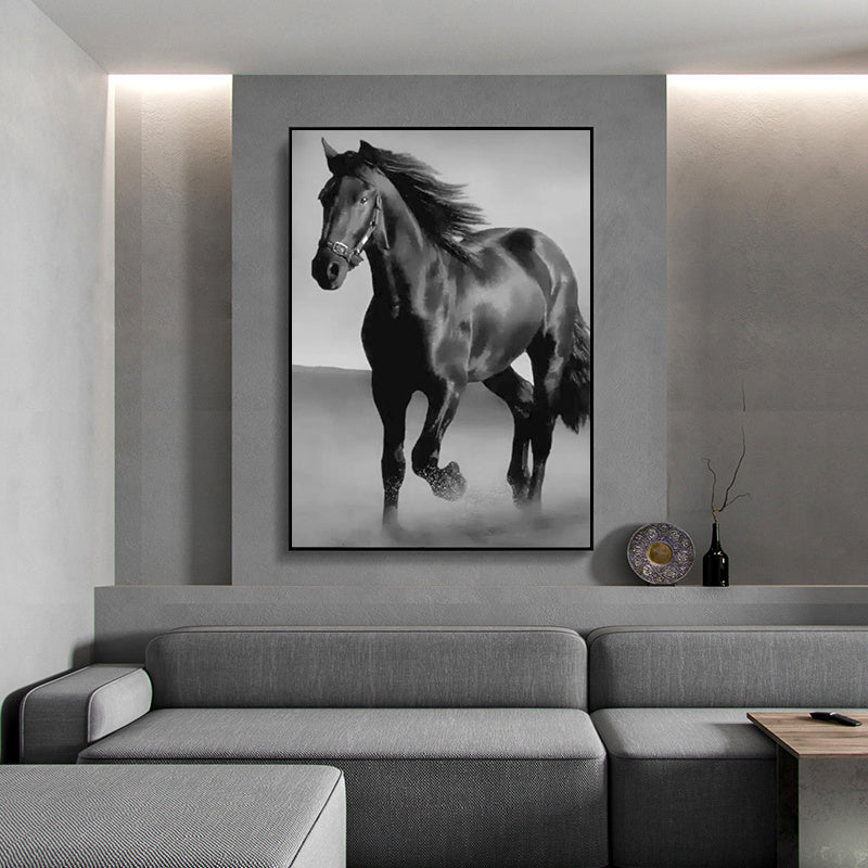 Art Canvas Animal Dark Horse Wall Art Living Room Home Decor White Elephant Shopper
