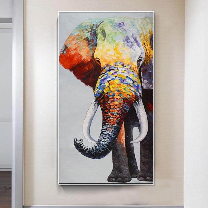 Elephant Oil Painting Canvas Animal Wall Home Living Room Decor White Elephant Shopper