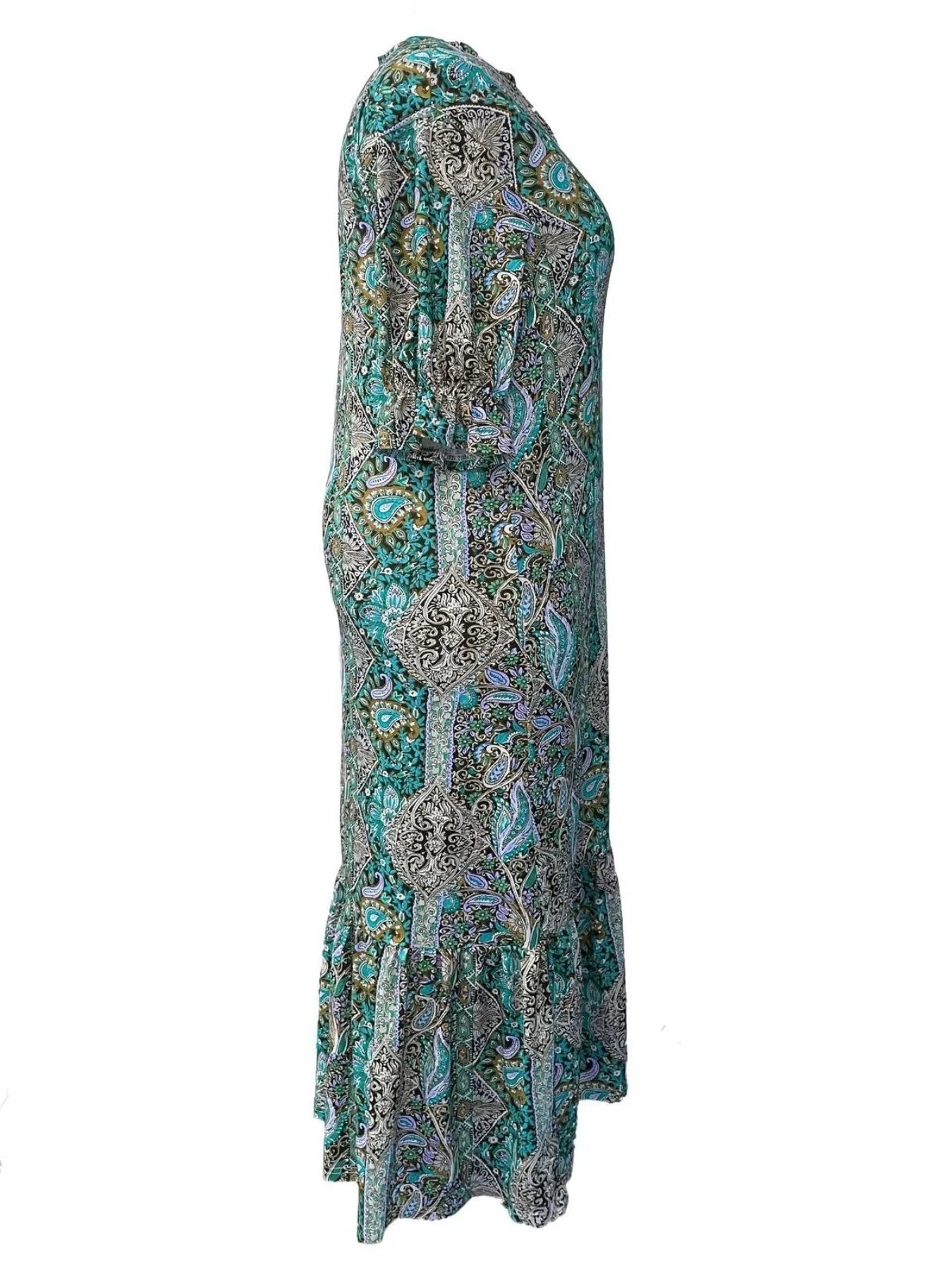 Paisley Print Ruffle Midi Dress - Plus Size Boho Style Crimson Medea
