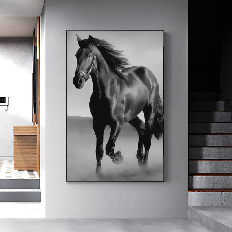 Art Canvas Animal Dark Horse Wall Art Living Room Home Decor White Elephant Shopper