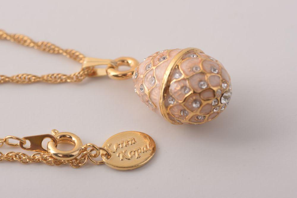 Light Pink Egg Pendant Necklace - Handcrafted Enamel Jewelry Orchid Menoetius