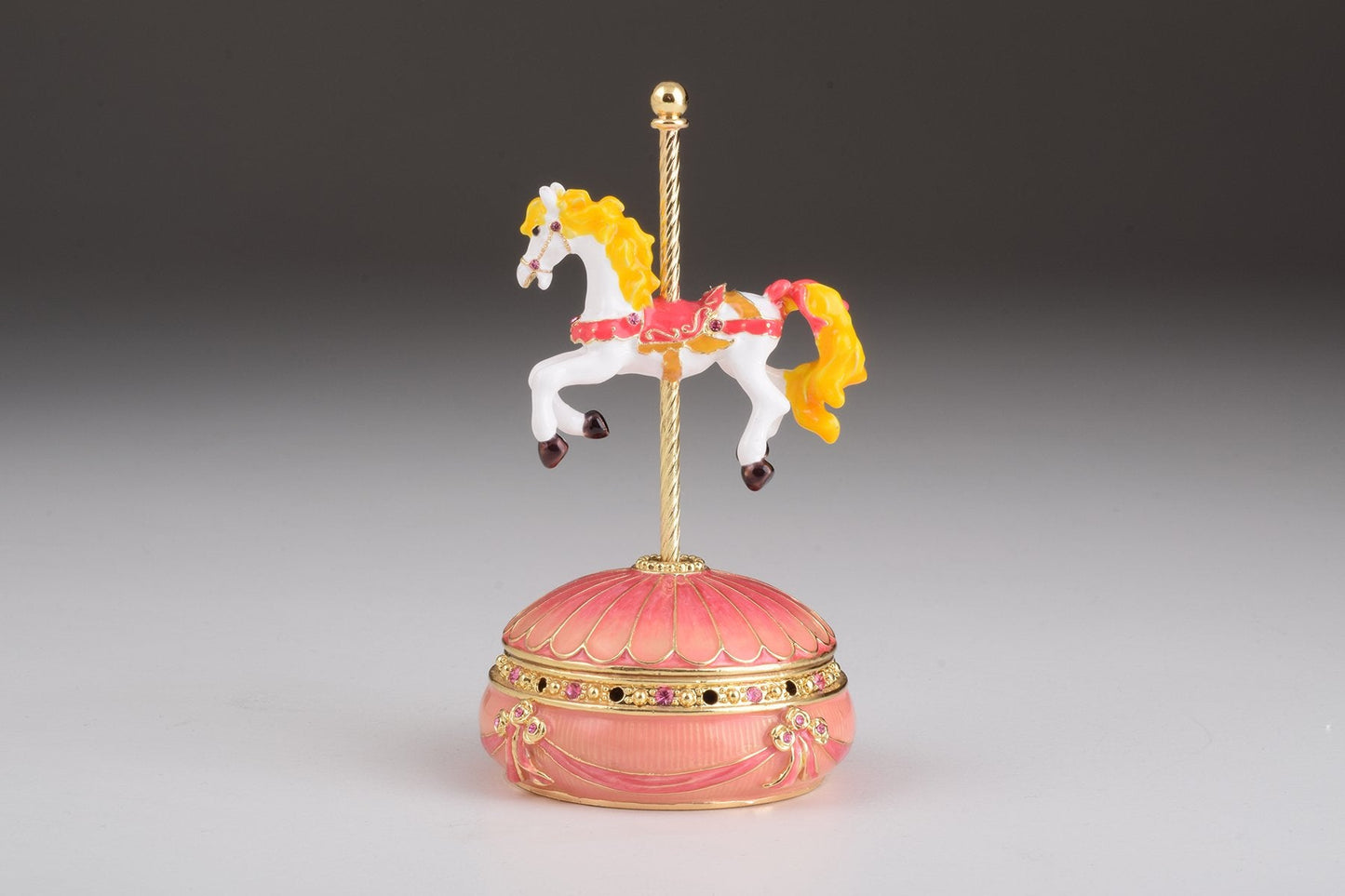 Pink Wind-Up Musical Carousel - Handcrafted Decorative Box Orchid Menoetius
