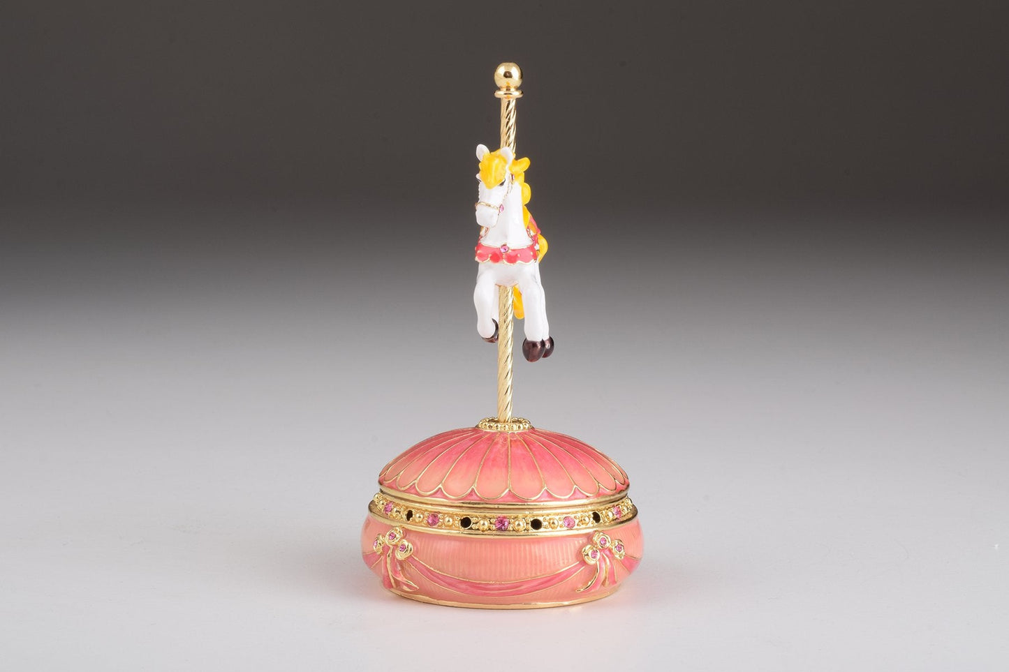 Pink Wind-Up Musical Carousel - Handcrafted Decorative Box Orchid Menoetius