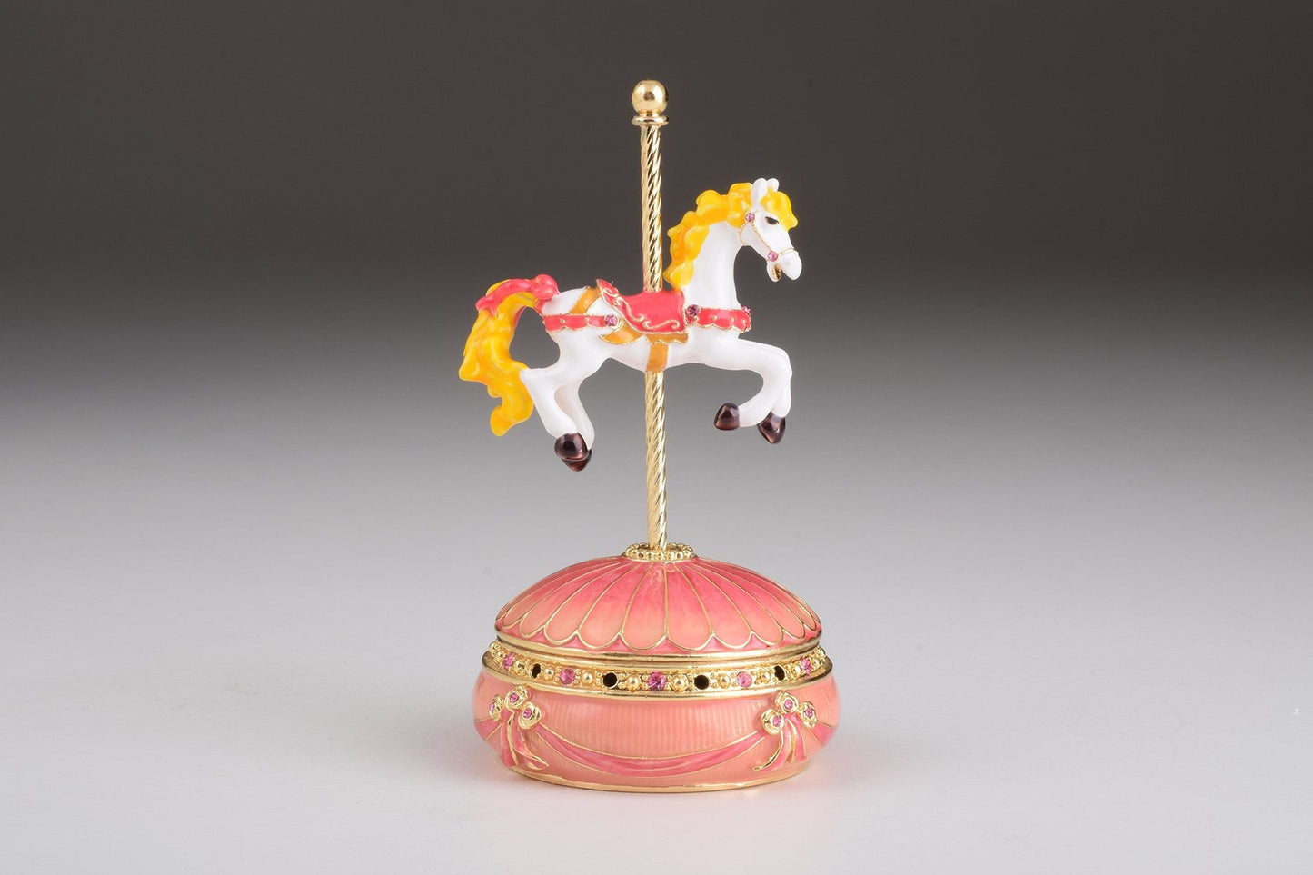Pink Wind-Up Musical Carousel - Handcrafted Decorative Box Orchid Menoetius