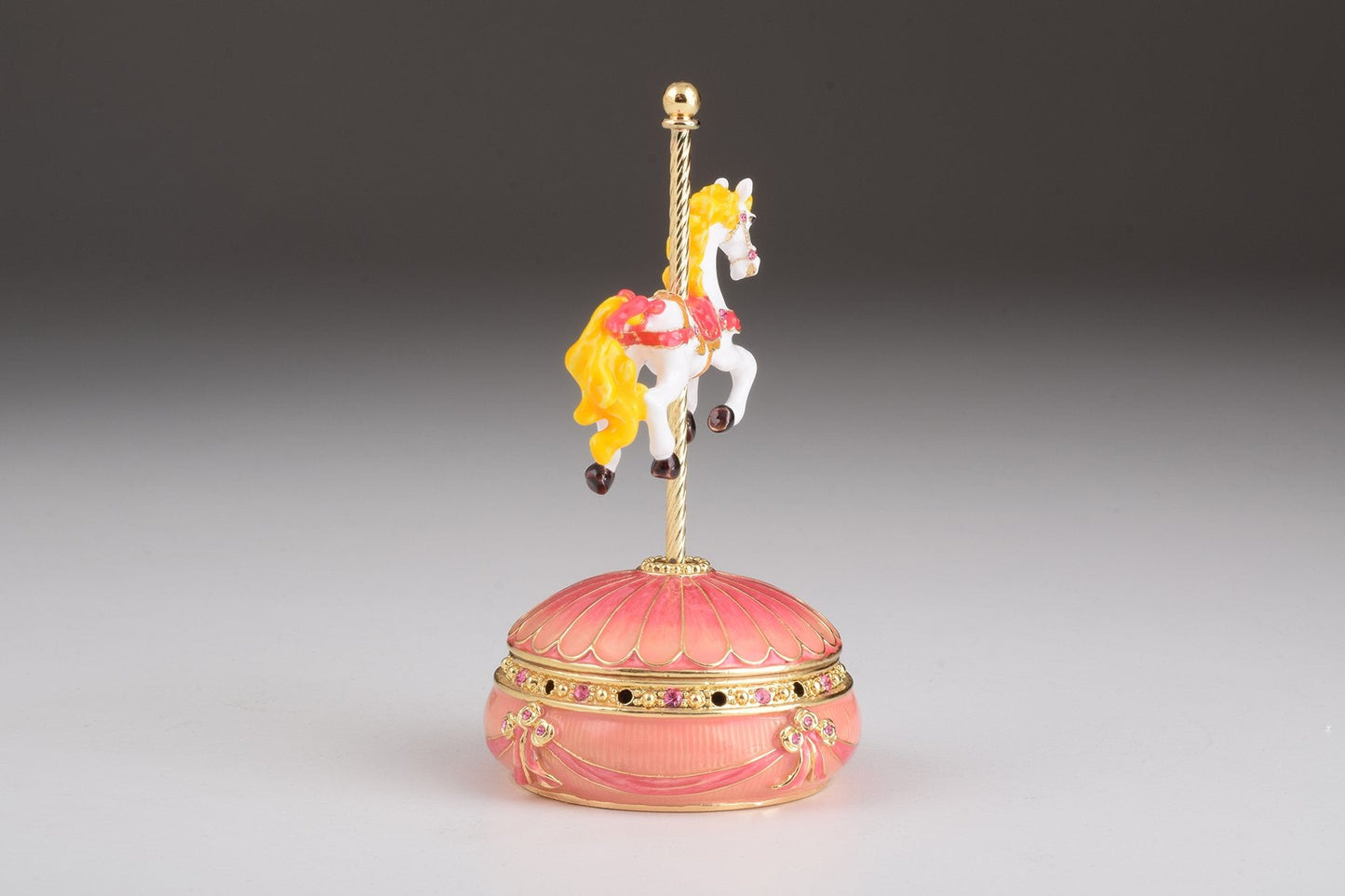 Pink Wind-Up Musical Carousel - Handcrafted Decorative Box Orchid Menoetius