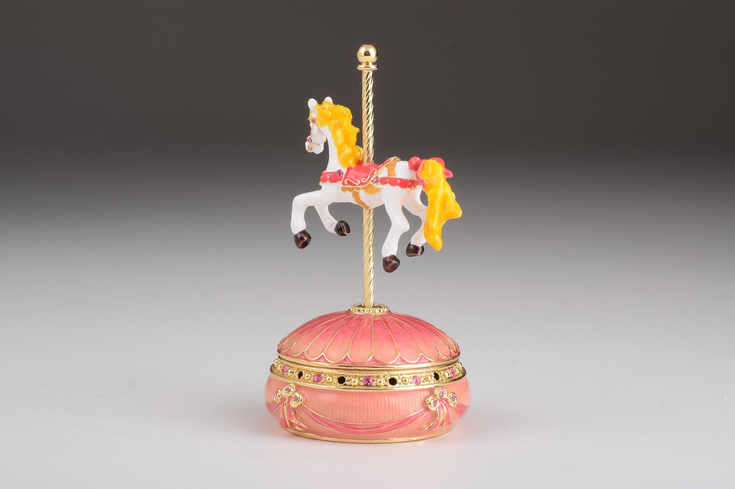 Pink Wind-Up Musical Carousel - Handcrafted Decorative Box Orchid Menoetius
