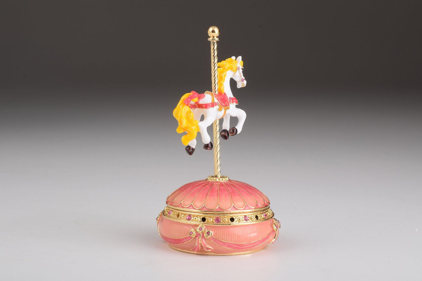 Pink Wind-Up Musical Carousel - Handcrafted Decorative Box Orchid Menoetius