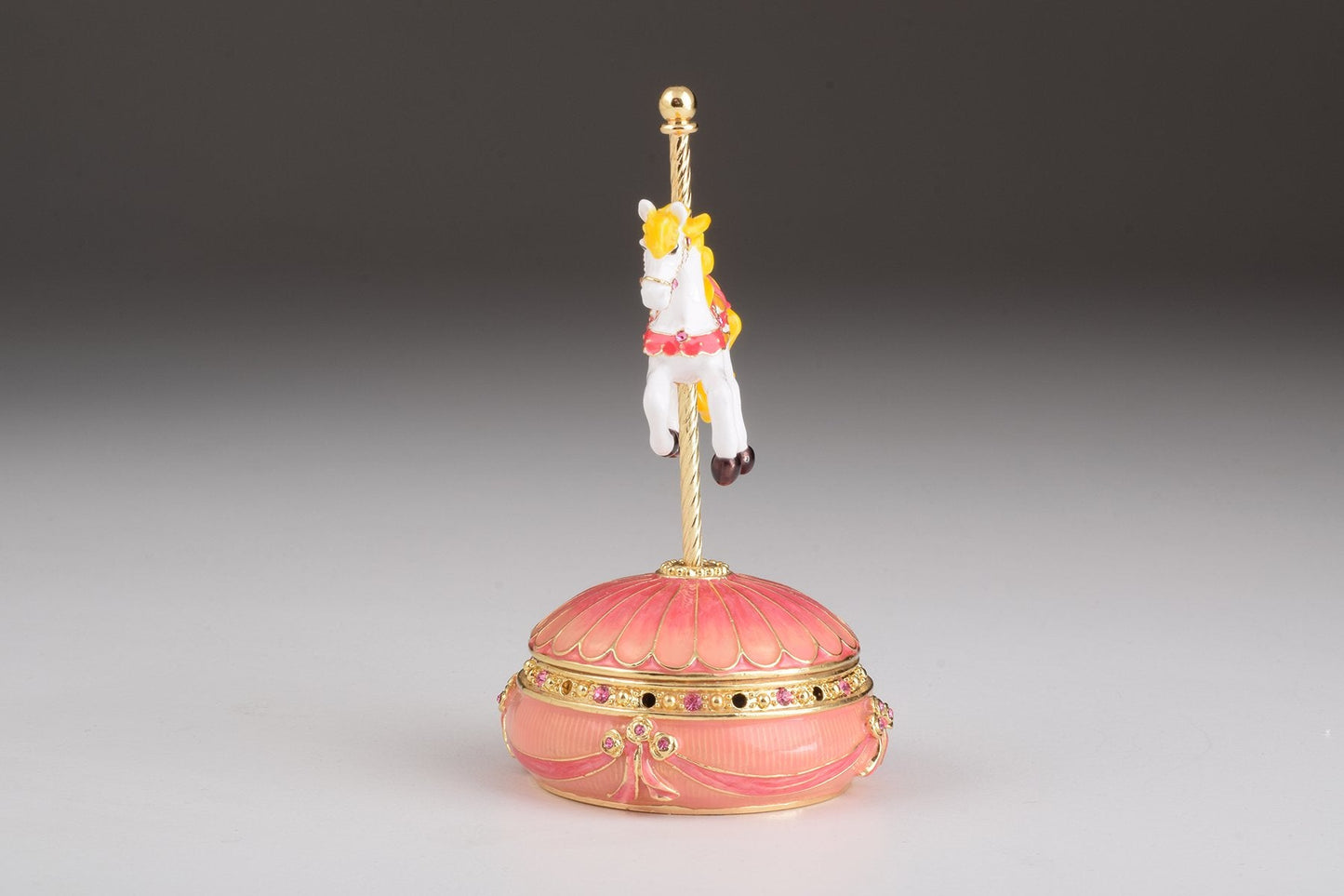 Pink Wind-Up Musical Carousel - Handcrafted Decorative Box Orchid Menoetius