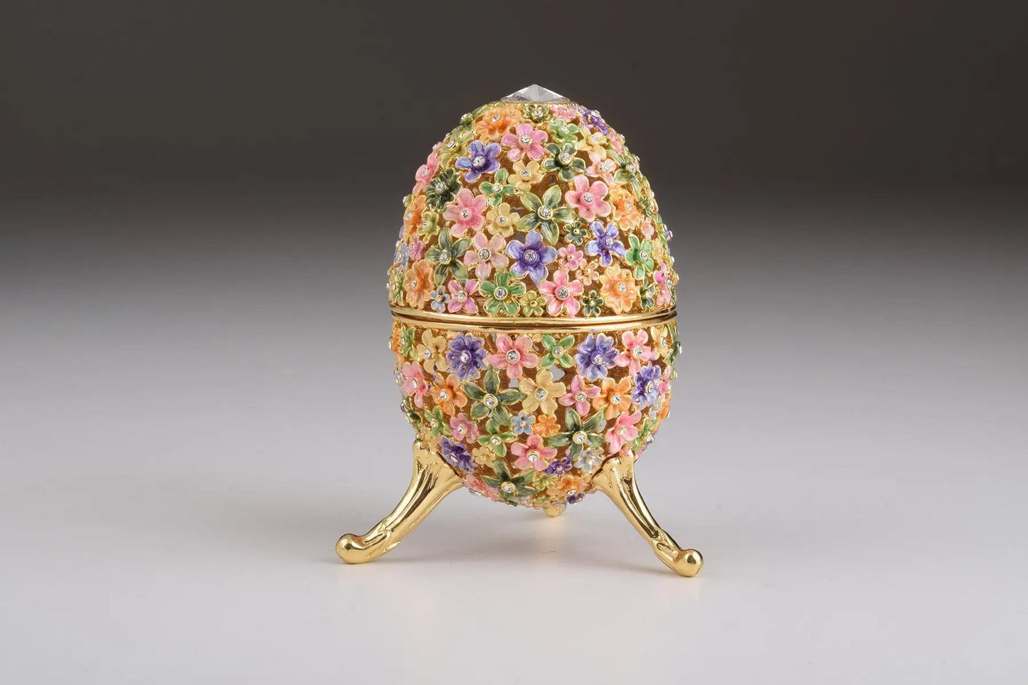 Gold with Colorful Flowers Easter Egg – Decorative Collectible Box Orchid Menoetius