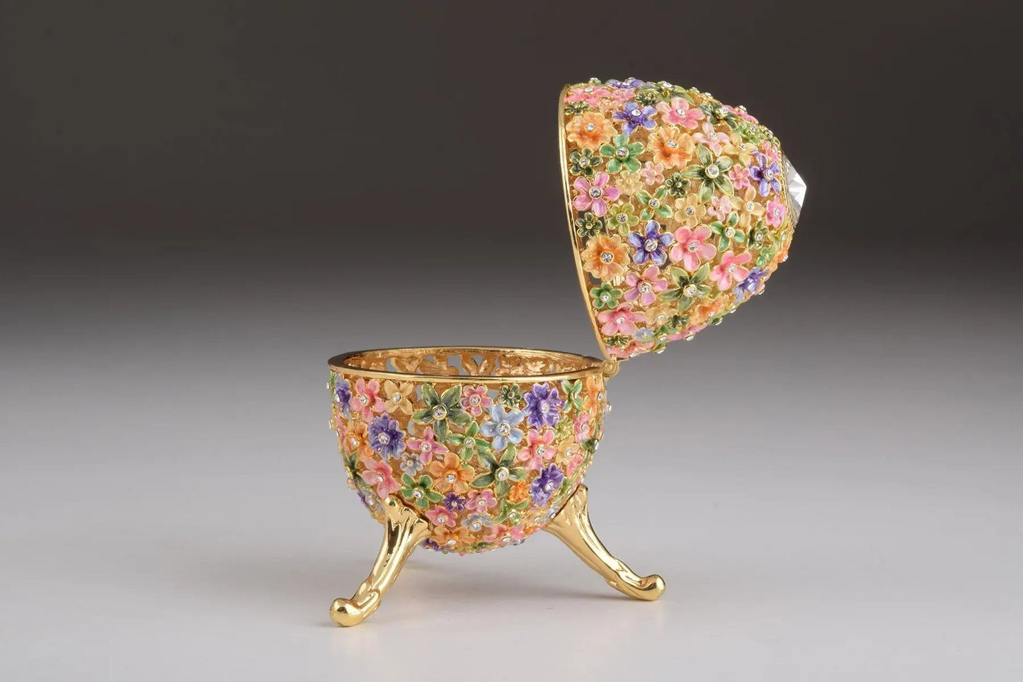 Gold with Colorful Flowers Easter Egg – Decorative Collectible Box Orchid Menoetius
