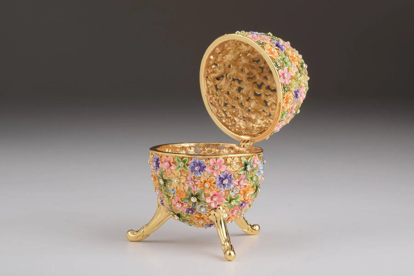 Gold with Colorful Flowers Easter Egg – Decorative Collectible Box Orchid Menoetius