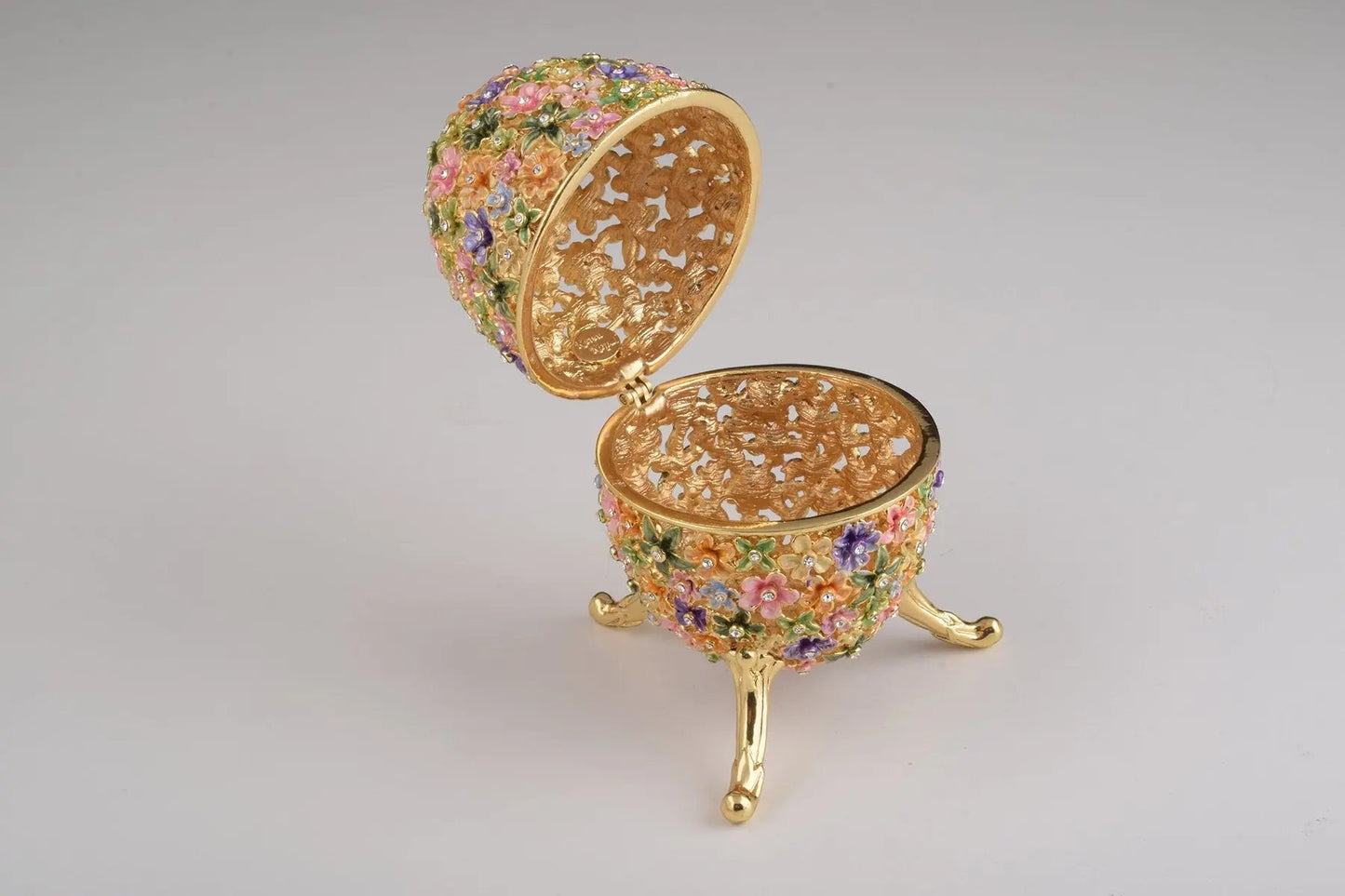 Gold with Colorful Flowers Easter Egg – Decorative Collectible Box Orchid Menoetius
