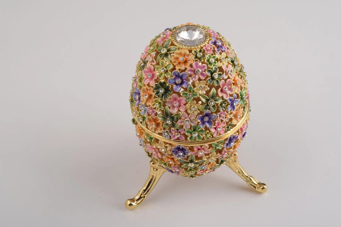 Gold with Colorful Flowers Easter Egg – Decorative Collectible Box Orchid Menoetius
