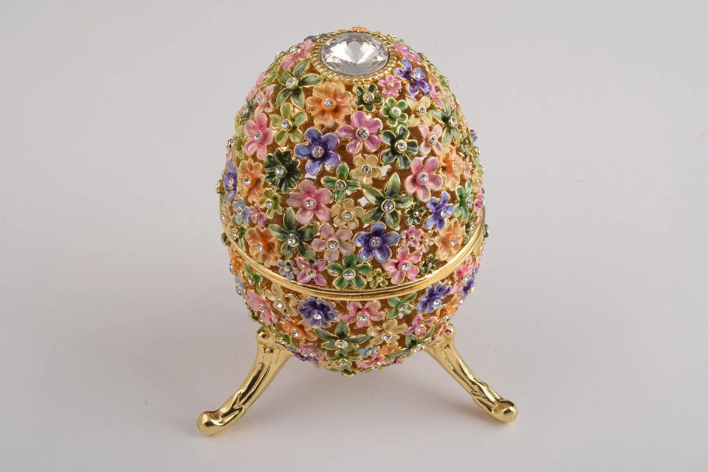 Gold with Colorful Flowers Easter Egg – Decorative Collectible Box Orchid Menoetius