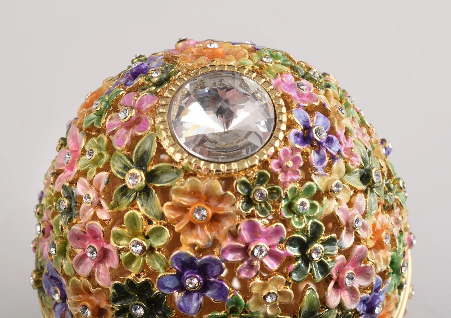 Gold with Colorful Flowers Easter Egg – Decorative Collectible Box Orchid Menoetius