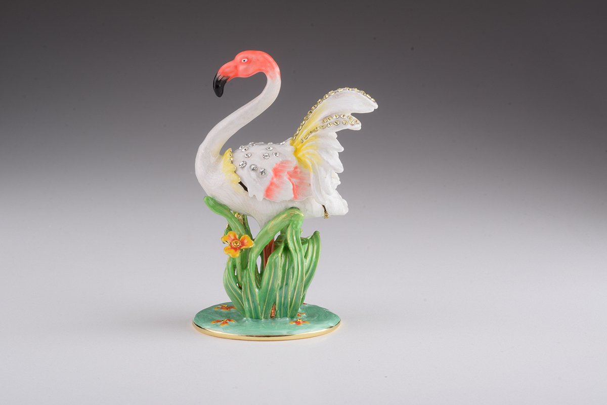 White Flamingo - Handcrafted Enamel Trinket Box Orchid Menoetius