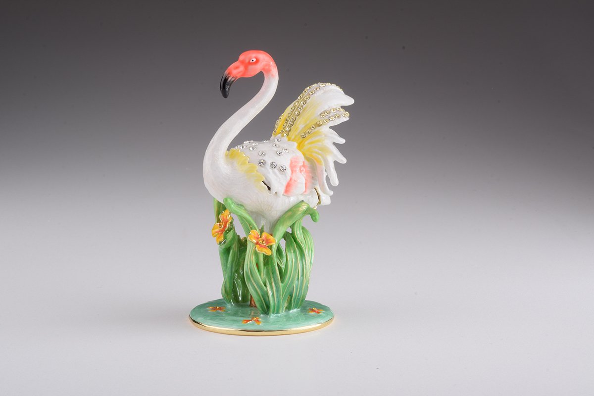 White Flamingo - Handcrafted Enamel Trinket Box Orchid Menoetius