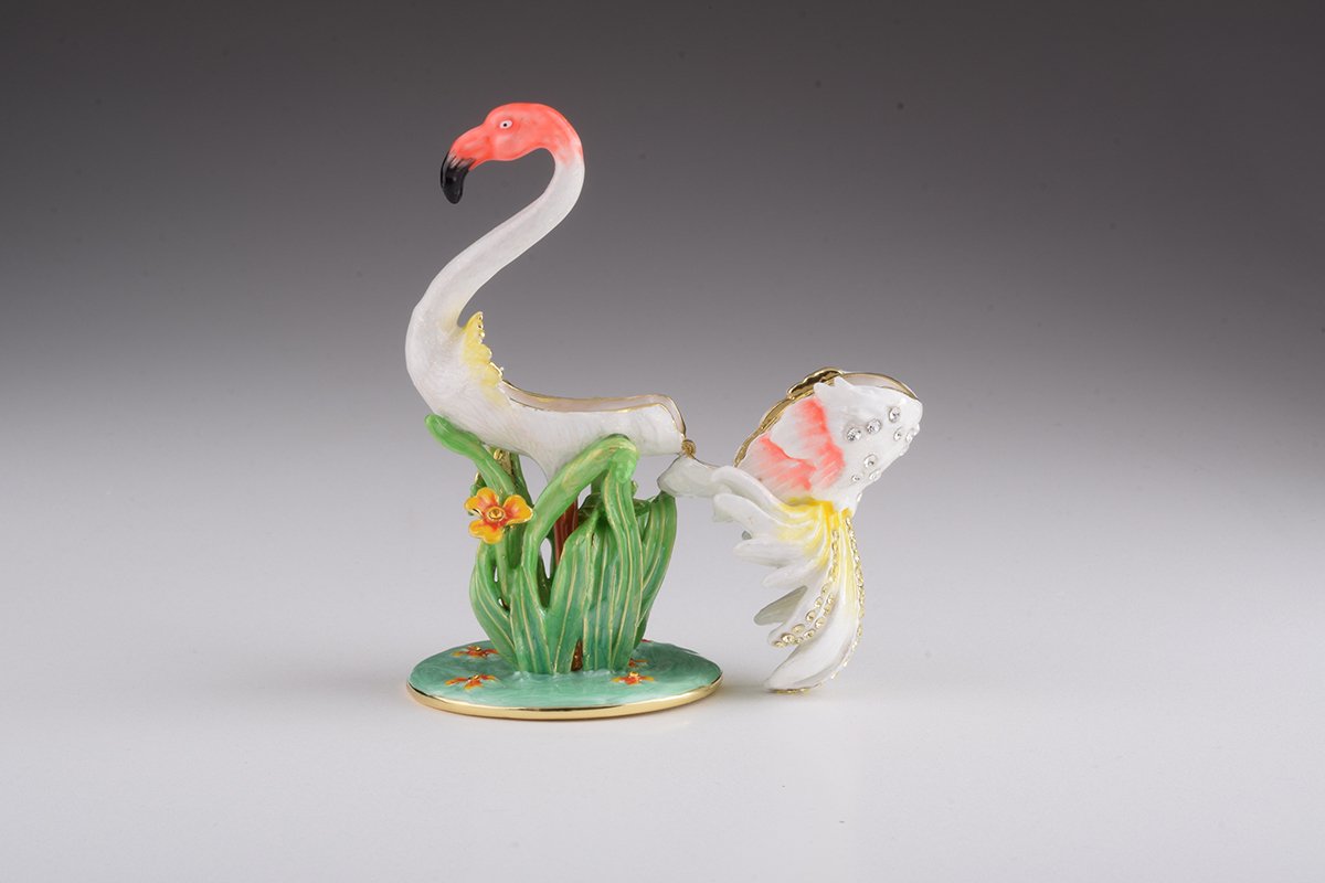 White Flamingo - Handcrafted Enamel Trinket Box Orchid Menoetius