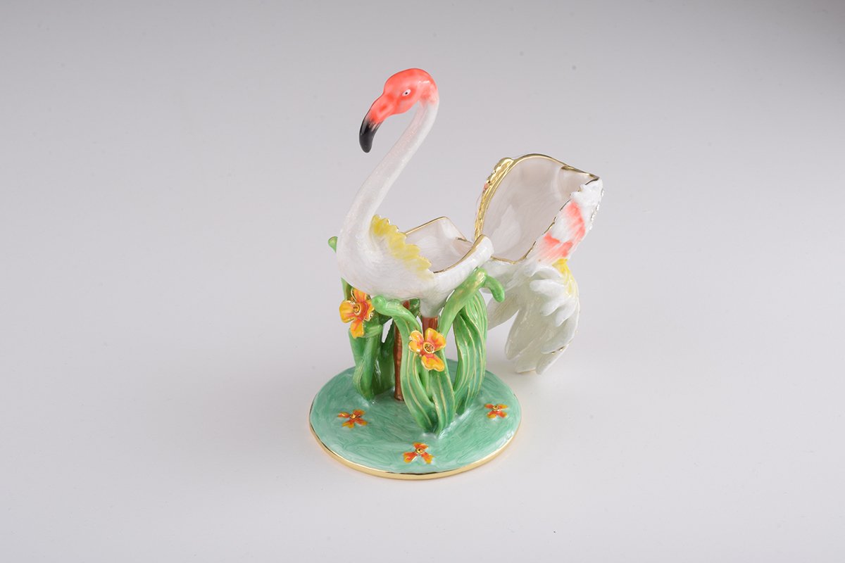White Flamingo - Handcrafted Enamel Trinket Box Orchid Menoetius