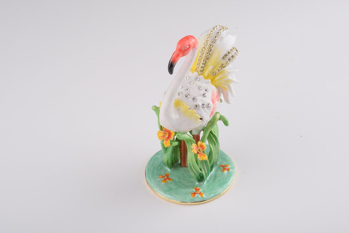 White Flamingo - Handcrafted Enamel Trinket Box Orchid Menoetius