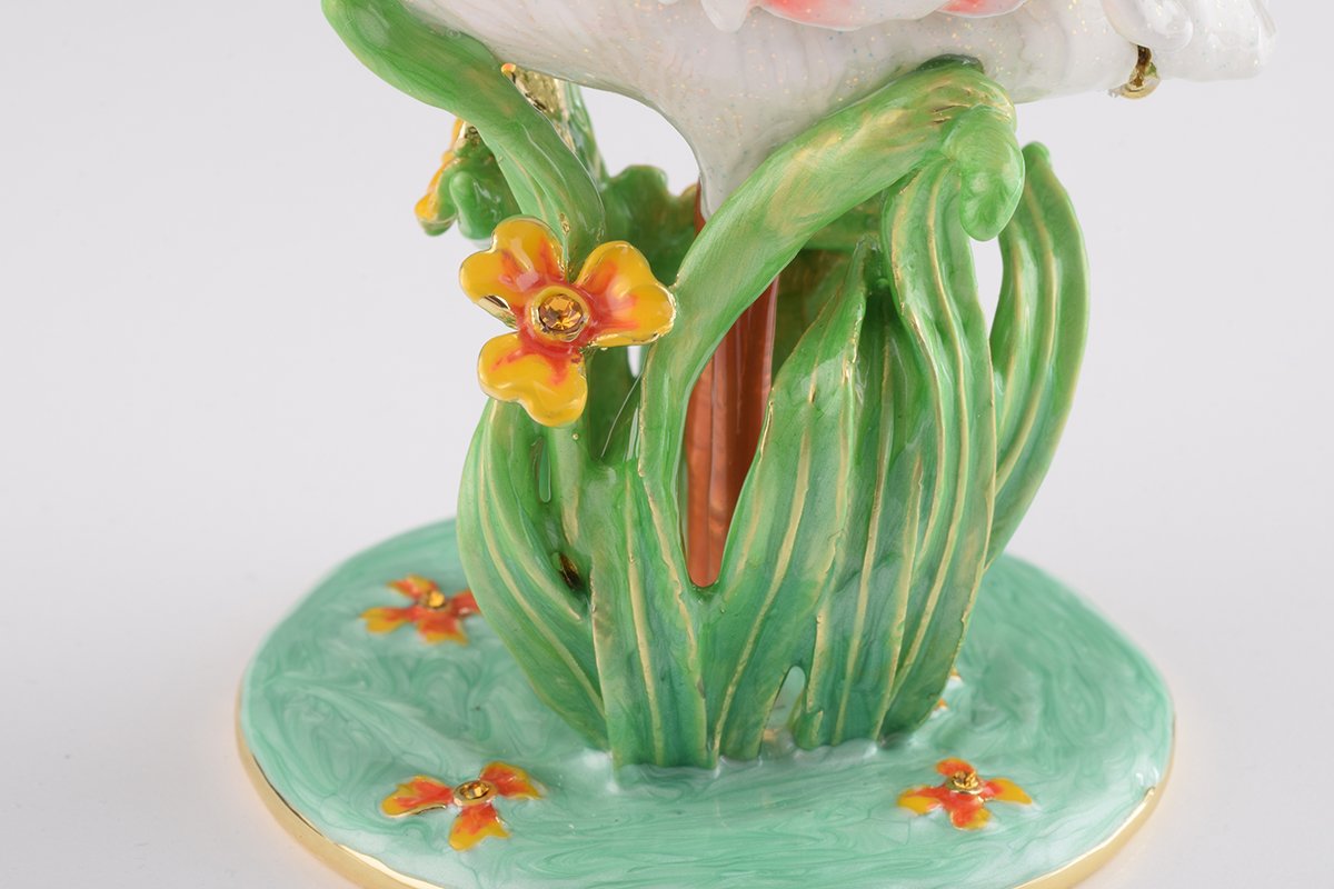 White Flamingo - Handcrafted Enamel Trinket Box Orchid Menoetius