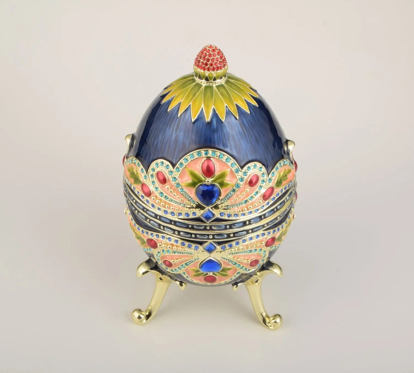 Blue Colorful Russian Faberge Style Egg Decorated Orchid Menoetius