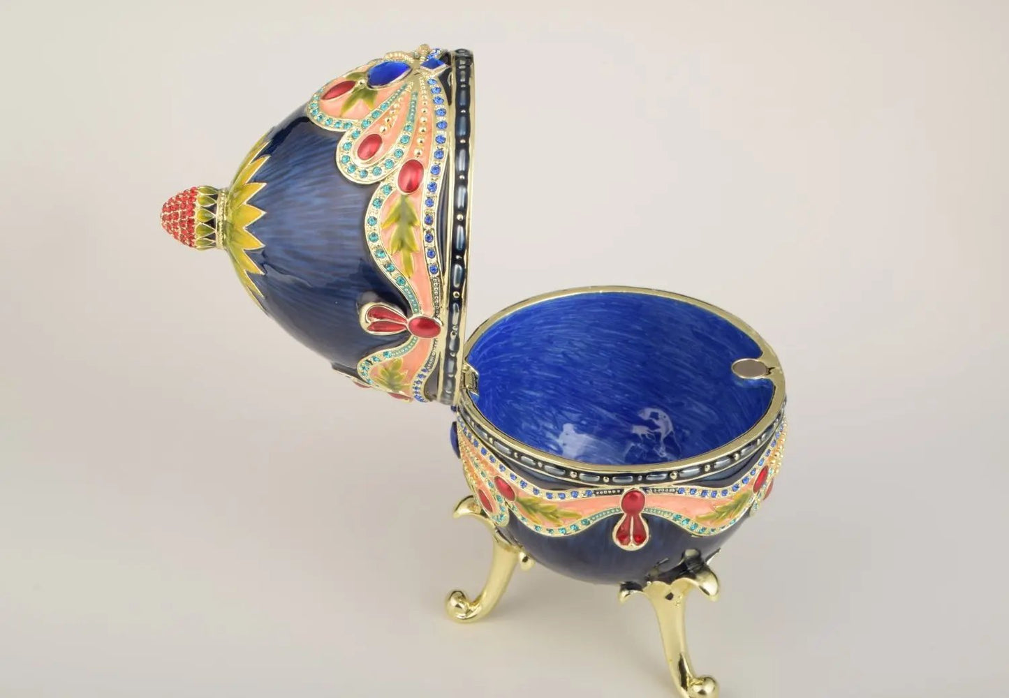 Blue Colorful Russian Faberge Style Egg Decorated Orchid Menoetius