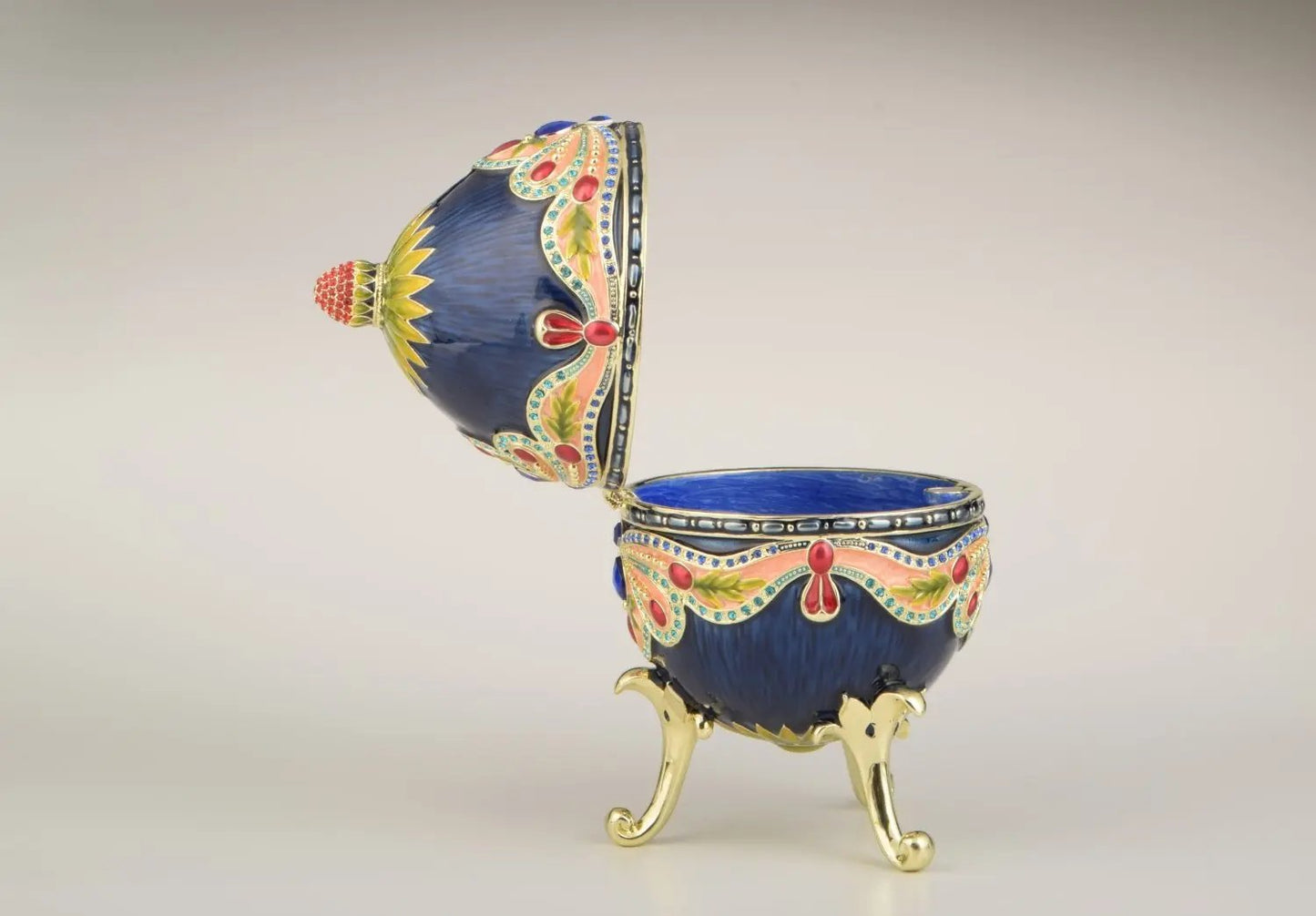 Blue Colorful Russian Faberge Style Egg Decorated Orchid Menoetius