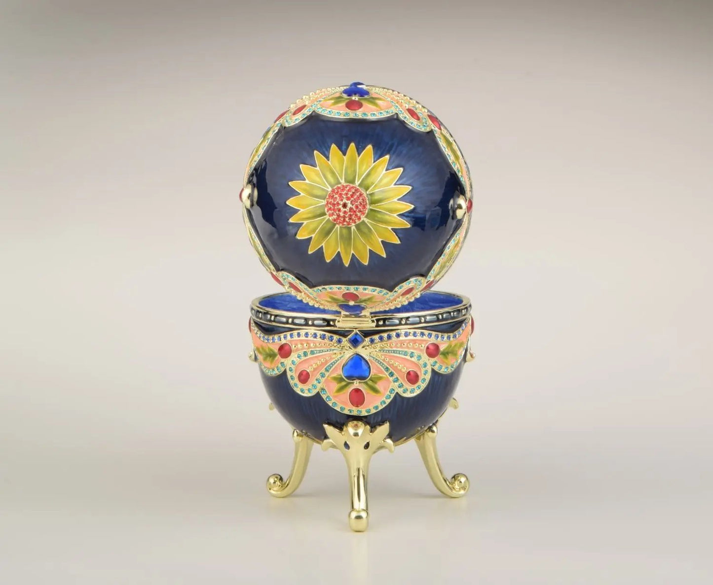 Blue Colorful Russian Faberge Style Egg Decorated Orchid Menoetius