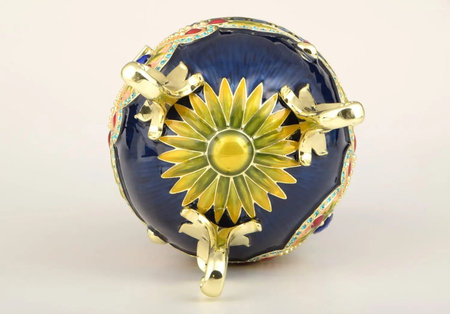 Blue Colorful Russian Faberge Style Egg Decorated Orchid Menoetius