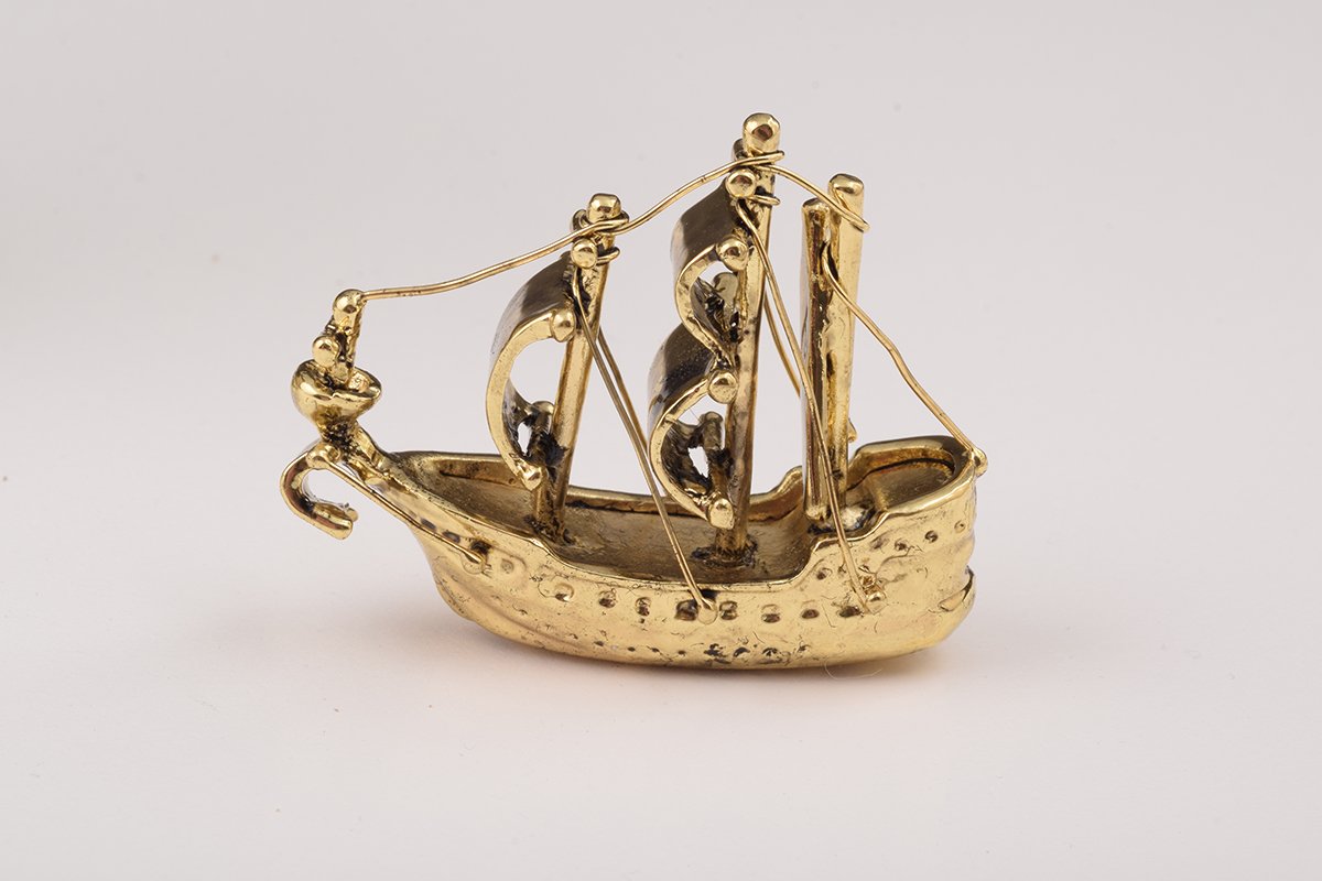 Globe Faberge Egg with Sailing Ship - Handcrafted Enamel Decorative Box Orchid Menoetius