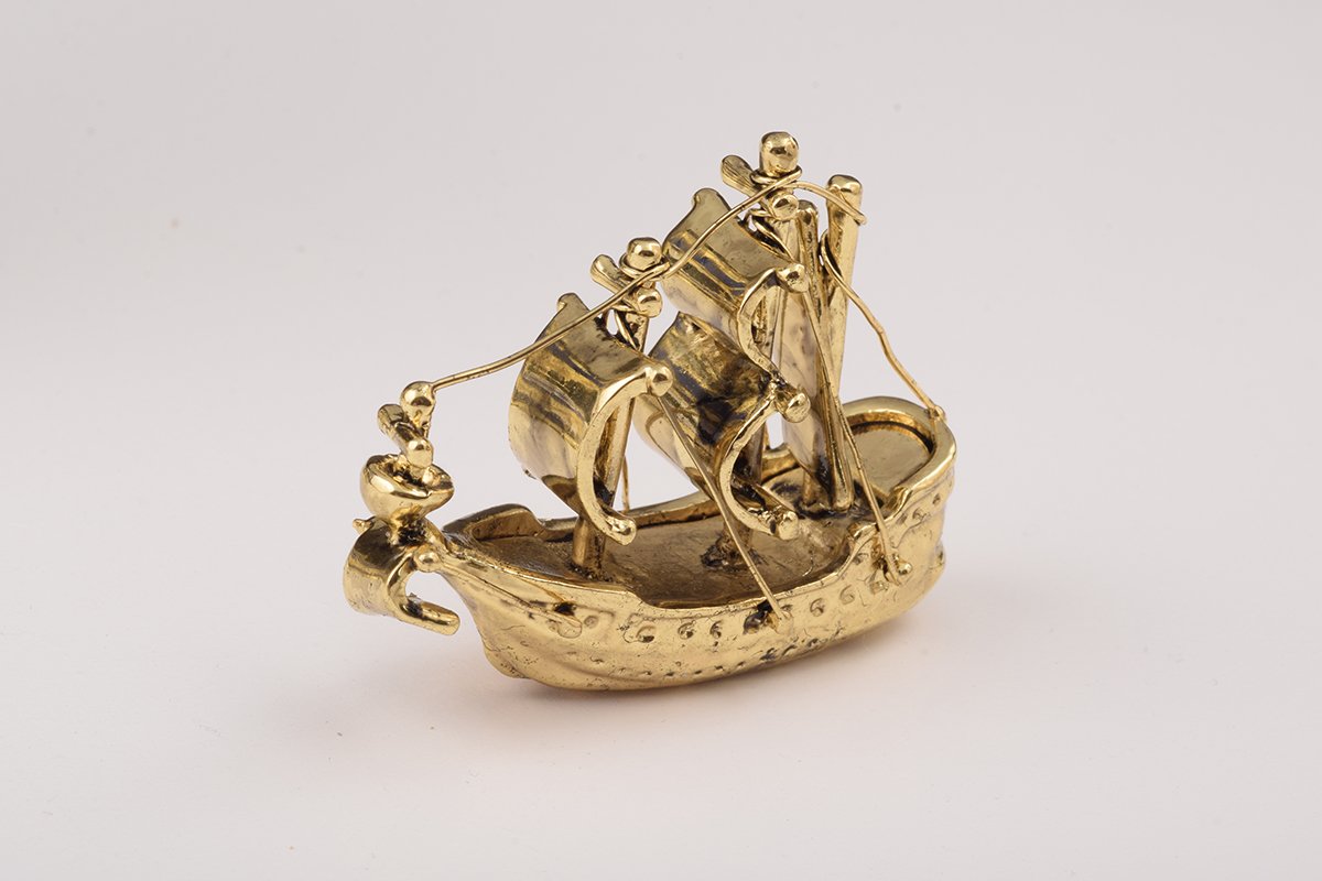 Globe Faberge Egg with Sailing Ship - Handcrafted Enamel Decorative Box Orchid Menoetius